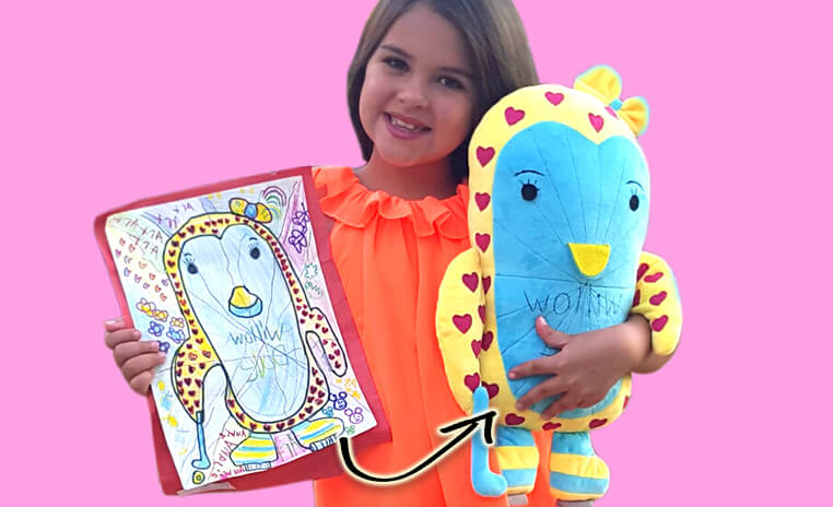 girl with blue plush animal from picture