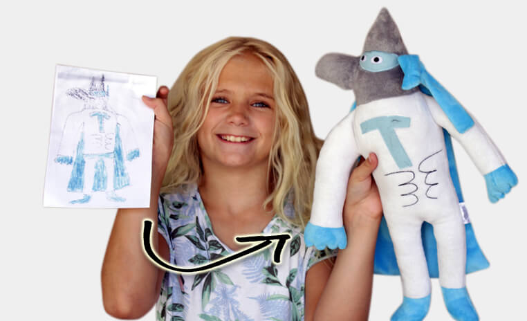 drawing of wolf turned into stuffed animal