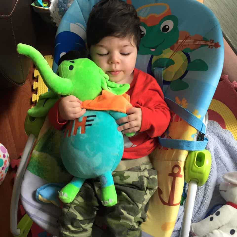 Holton with Stuffed Animal Elephant