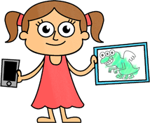 Girl holding drawing to be made into stuffed animal